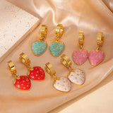 Strawberry Fruit Women's Titanium Steel Earrings Oil Drop Earrings Blue Pink Red White Shell Inlaid Jewelry