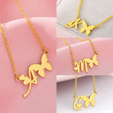 Romantic Sweet Butterfly English Letter Women Pendant Necklace Plated 18K Gold Love Letter Valentine's Day Jewelry Necklace Gift