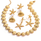 Fashionable Stainless Steel Earrings Shell Necklace Starfish Design Non-Fading Ocean Vacation Style Women's Luxury Geometry Pattern