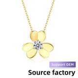Fashionable S925 Sterling Silver Three-leaf Clover Necklace With Moissanite For Women Simple Versatile Geometric Design Jewelry