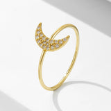 Foreign Trade New S925 Sterling Silver Micro Inlaid Zircon Moon Ring for Women,  Simple Fashion, 14K Gold Plated Index Finger Ring