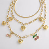 Fruit Cherry Snake Chain Necklace Gold Plated Copper Love Sweater Chain Unisex Everyday Jewelry Accessory Hip Hop Vintage Style