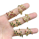 Flowers Open Ring with Bezel Setting, Electroplated Copper Featuring 18K Real Gold Plating and Zircon Inlay