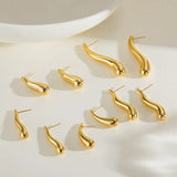 Simple Style Stud Earrings Featuring Polished Water Droplets, Crafted from 304 Stainless Steel with Golden Water Plating