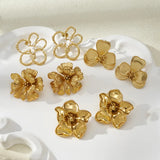 Electroplated Flowers Stud Earrings for Women in 18K Gold Plated 304 Stainless Steel with PVD Coated 0.03µm Thickness