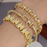 Geometric Bracelets for Women with Bezel Setting, Electroplated Copper, and 18K Real Gold Plated Featuring Zircon Inlay