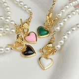 Elegant Sweet Heart Shape Imitation Pearl Copper Beaded Chain Pendant Necklaces Wholesale