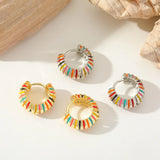 1 Pair Vintage Style French Style C Shape Geometric Epoxy Inlay Copper Imitation Gold  Earrings