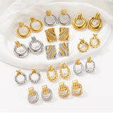 Geometric Stainless Steel Circle Earrings With Embedded Diamonds Color Block Titanium Steel Retro Style Women's Jewelry