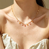 Gold Waterproof Non Tarnish Brass Choker Necklace in Simple Style with Zircon Inlay