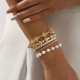 Elegant Lady Cross Imitation Pearl Alloy Beaded Chain Beaded Bracelets Wholesale