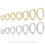 S925 Sterling Silver Ear Cuff Simple 18K Gold Plated Rhodium Plated Circle Three-Dimensional Hoop Earrings