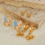 Butterfly Stud Earrings Set Gold Plated Stainless Steel Women Rainbow Effect Insect Jewelry Earrings