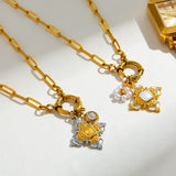 18K Gold Plated Stainless Steel Diamond Flower Multi-Pendant Necklace Women's Casual Romantic Commute Style Spring Buckle Clasp