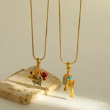 18K Gold Plated 201 Stainless Steel Vacuum Electroplating (In Furnace) Zircon Scissors Comb Oil Drop Electroplating Simple Style Snake Chain Pendant Necklace Multi Pendant Necklace for Women