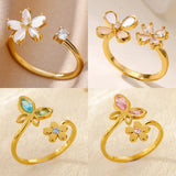 Fashionable Open Ring Butterfly Flower Zircon Bohemian Style Casual Design Sense Small Audience Elegant Women's Ring