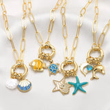 AS Jewelry Ocean Style Colorful Oil Drop Starfish Shell Gold-Plated Pendant Necklace Nkb415