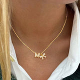 Micro Pave Zircon Initial Bowknot 18K Gold Plated Pendant Gold Stainless Steel Chain Women's Necklace