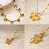 Vintage Emerald Zircon Crystal Butterfly Chain Necklace for Women Gold Stainless Steel Bowknot Hot Selling Sunflower Pendant Necklace Elegant Birthday Party Jewelry
