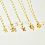 Freshwater Pearl Starfish Lobster Heart Inlaid with Diamonds Vacuum Electroplating (In Furnace) 304 Stainless Steel Plated with 18K Real Gold Women's Necklace