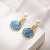 Elegant Simple Ocean Style Clip-On Earrings Women's Personality Zinc Alloy Wave Pattern Shell Craft Jewelry Accessories