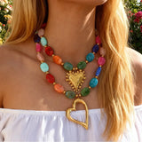 Heart Shape Necklace for Women Featuring Resin and Crystal Inlay with Beaded Chain in Beading Craft