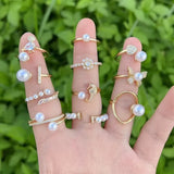 Wholesale Jewelry IG Style Modern Style Geometric Heart Shape Flower Copper Acrylic Pearl Zircon 18K Gold Plated Polishing Inlay Rings
