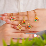 304 Stainless Steel Copper Square Heart Shape Electroplating PVD Coated Cat's Eye Stone Pendant Necklace