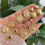 Vintage Style Flowers Stud Earrings in Copper with 18K Gold Plated Electroplated Finish Featuring Waterproof Non Tarnish Zircon Inlay