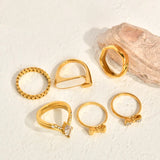 Vacuum Electroplating (In Furnace) Plated 18K Real Gold Horse Eye Shape Oval White Sea Shell Bowknot Twist Simple Leaf 304 Stainless Steel Ring