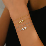 1 Minimalist S925 Sterling Silver Zircon Inlaid Geometric Double Layer Design Chain 18K Gold Plated Bracelet for Women