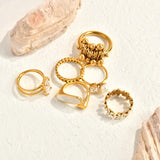 Leaf Daisy Flower Water Drop Zircon Pearl Splicing Oval White Shell Grape Cluster Geometric Square Large Crystal Diamond Stainless Steel 18k Gold Plated Ring