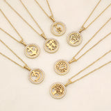 Round Pendant Hollow Titanium Steel Necklace Vintage Women's Simple Geometric Zircon Jewelry