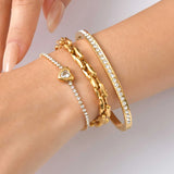 Ins Style Women's 201 Stainless Steel Zirconia Inlaid Shiny Luxury Jewelry Accessories 18K Gold Plated Multi-style Geometric Pattern Electroplated Lobster Clasp Bracelet