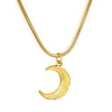 Necklace 13*17.5mm Moon Pendant 1.6mm Snake Chain 45+5cm 6mm Round Tail Tag Gold Plated Stainless Steel **SHIPS FROM USA**