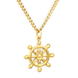 Necklace 2mm Double-Sided Brushed Finish 40+5cm + Round Pendant Gold